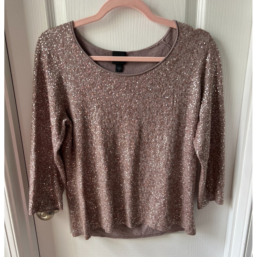 Eileen‎ Fisher Womens Sweater Mauve Sequin Silk Cotton Shimmer Sparkle Size S